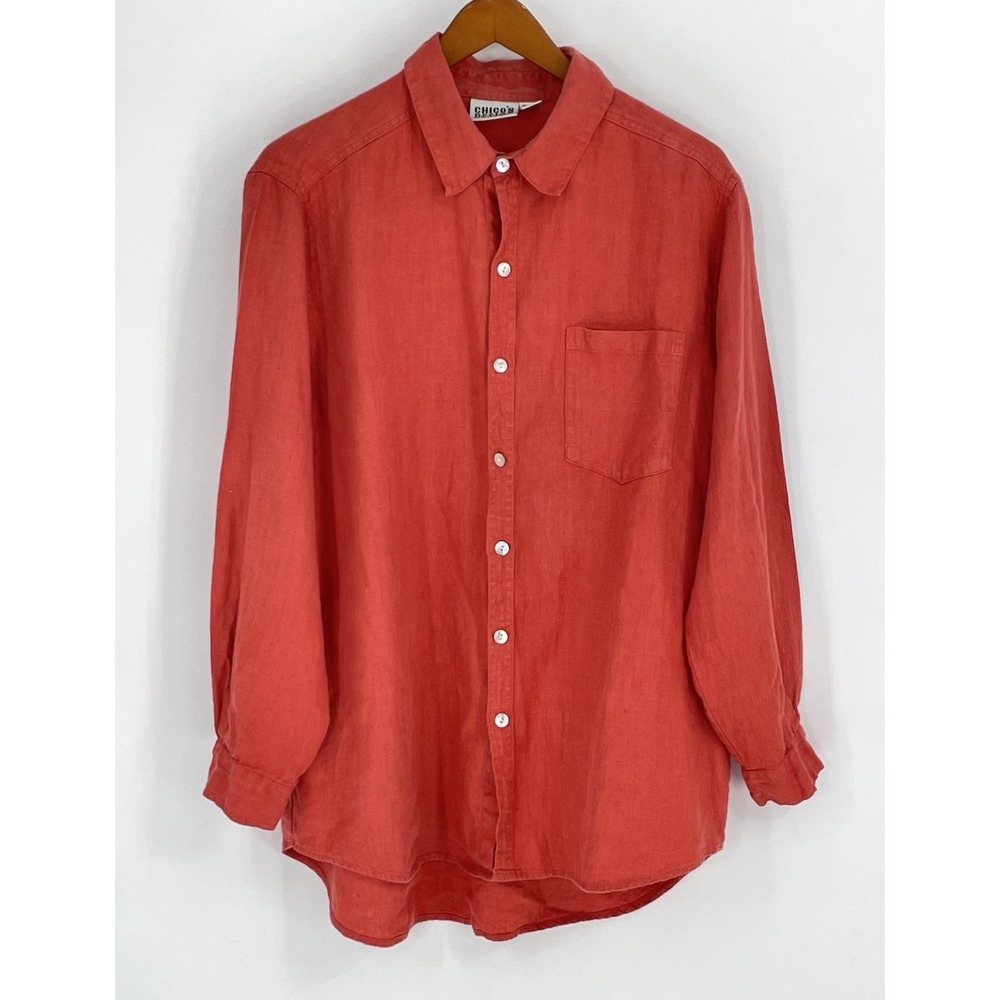 Vintage 90'S CHICO'S DESIGNs Men's long-sleeved linen shirt size L‎ (2) Orange